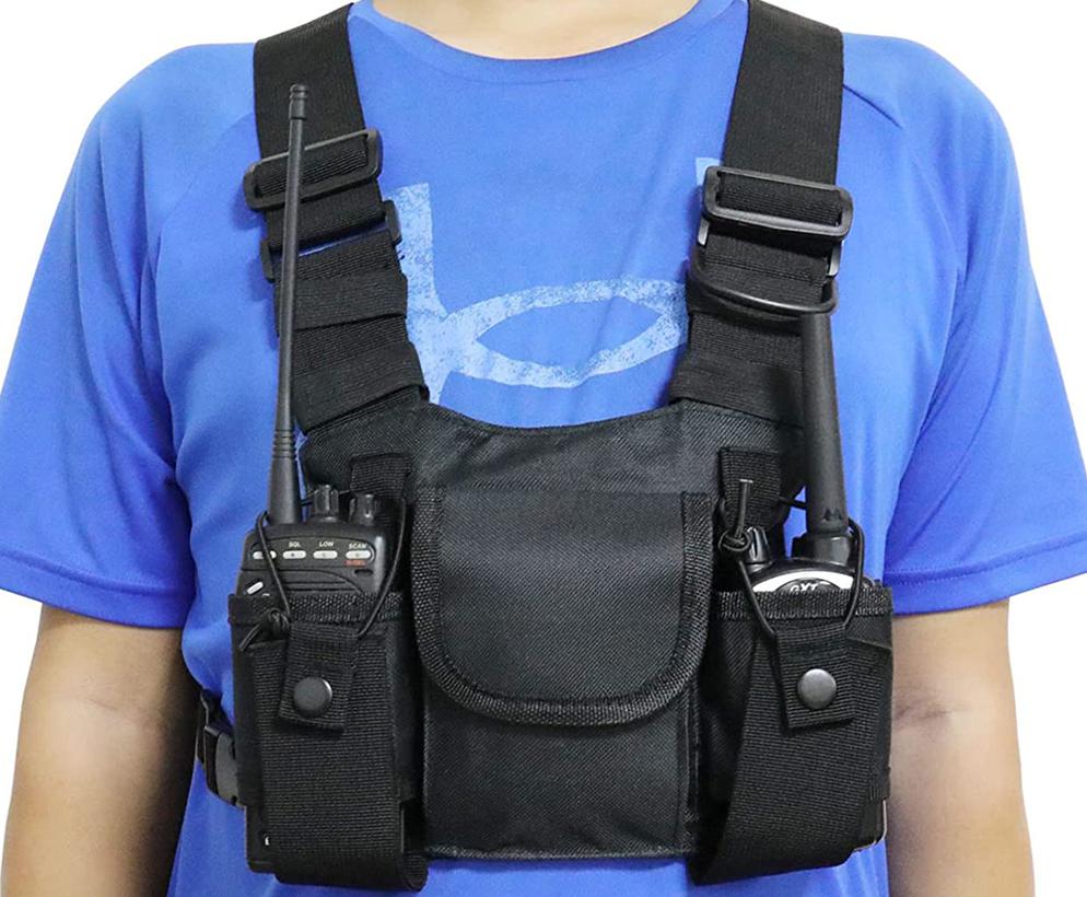 Holster chest strap back clip vest kit for two-way radio chest front pack universal intercom protective cover 