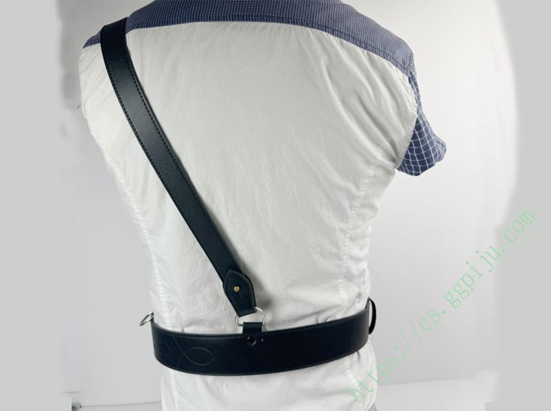 Black armed belt, duty cowhide leather, leather outer belt, diagonal shoulder strap 