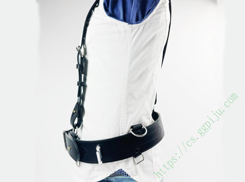 Black armed belt, duty cowhide leather, leather outer belt, diagonal shoulder strap 