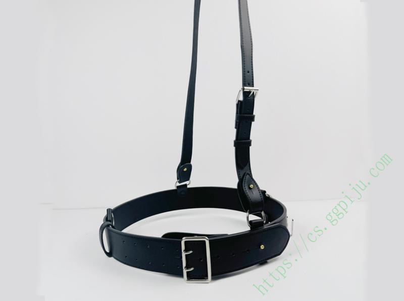 Black armed belt, duty cowhide leather, leather outer belt, diagonal shoulder strap 