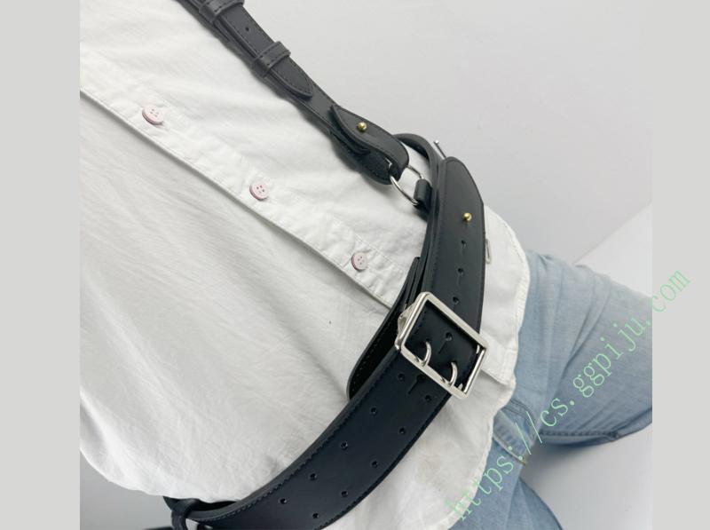 Black armed belt, duty cowhide leather, leather outer belt, diagonal shoulder strap 